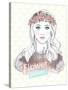 Young Girl Fashion Illustration. Pastel Fashion Trend. Girl with Flower Crown.-cherry blossom girl-Stretched Canvas