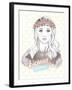 Young Girl Fashion Illustration. Pastel Fashion Trend. Girl with Flower Crown.-cherry blossom girl-Framed Art Print