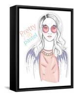 Young Girl Fashion Illustration. Pastel Fashion Trend.-cherry blossom girl-Framed Stretched Canvas