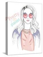 Young Girl Fashion Illustration. Pastel Fashion Trend.-cherry blossom girl-Stretched Canvas