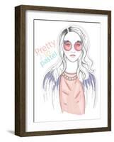 Young Girl Fashion Illustration. Pastel Fashion Trend.-cherry blossom girl-Framed Art Print