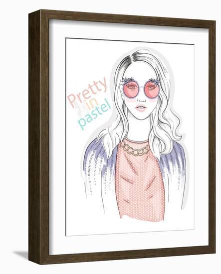 Young Girl Fashion Illustration. Pastel Fashion Trend.-cherry blossom girl-Framed Art Print