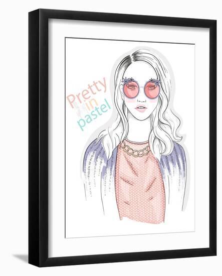 Young Girl Fashion Illustration. Pastel Fashion Trend.-cherry blossom girl-Framed Art Print