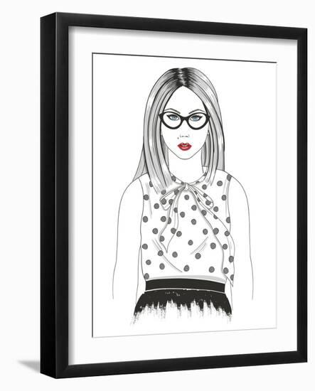 Young Girl Fashion Illustration-cherry blossom girl-Framed Art Print