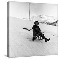 Young Girl Going Down with the Sled-null-Stretched Canvas