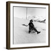 Young Girl Going Down with the Sled-null-Framed Photographic Print