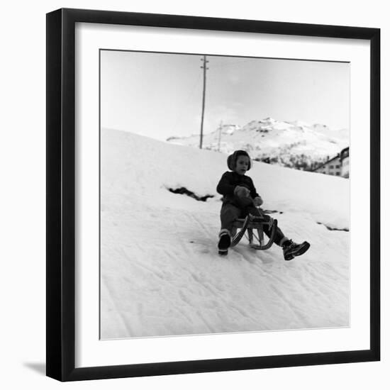 Young Girl Going Down with the Sled-null-Framed Photographic Print
