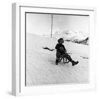 Young Girl Going Down with the Sled-null-Framed Photographic Print