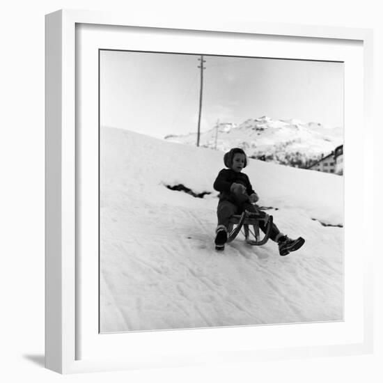 Young Girl Going Down with the Sled-null-Framed Photographic Print