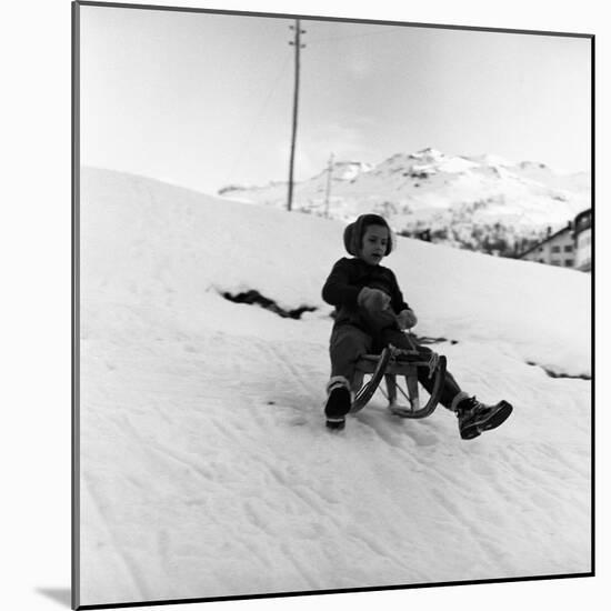 Young Girl Going Down with the Sled-null-Mounted Photographic Print