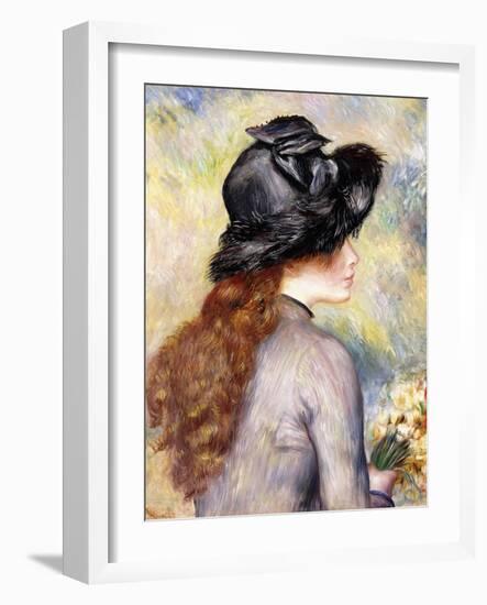 Young Girl Holding a Bouquet of Tulips, C.1878-Pierre-Auguste Renoir-Framed Giclee Print