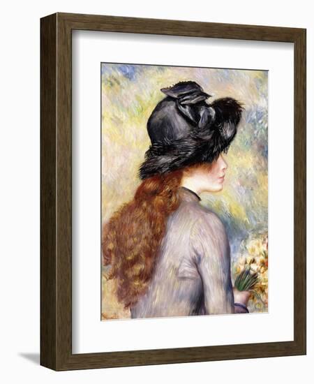 Young Girl Holding a Bouquet of Tulips (Jeune Fille Au Bouquet De Tulipes), Ca. 1878-Pierre-Auguste Renoir-Framed Giclee Print