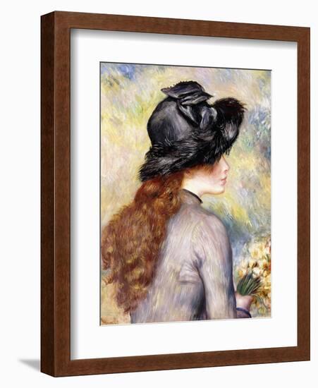 Young Girl Holding a Bouquet of Tulips (Jeune Fille Au Bouquet De Tulipes), Ca. 1878-Pierre-Auguste Renoir-Framed Giclee Print