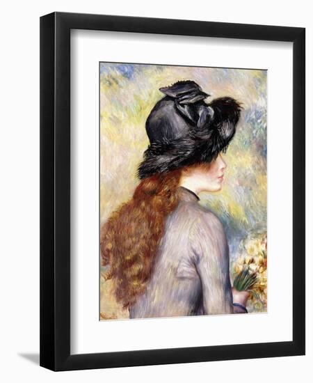 Young Girl Holding a Bouquet of Tulips (Jeune Fille Au Bouquet De Tulipes), Ca. 1878-Pierre-Auguste Renoir-Framed Giclee Print