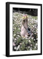 Young Girl in a Field of Flowers Watering Them-Nora Hernandez-Framed Giclee Print