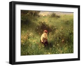 Young Girl in a Field-Ludwig Knaus-Framed Giclee Print