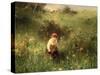 Young Girl in a Field-Ludwig Knaus-Stretched Canvas