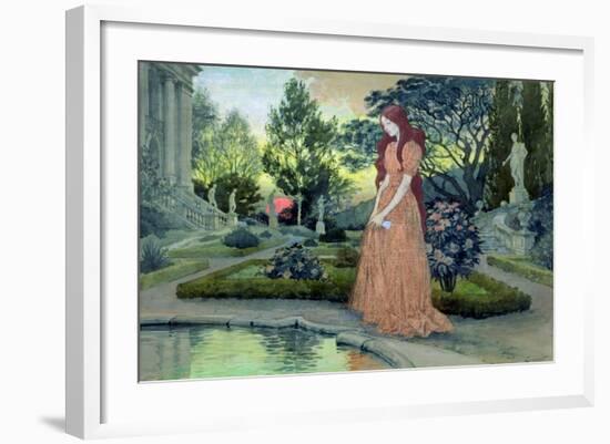 Young Girl in a Garden-Eugene Grasset-Framed Giclee Print