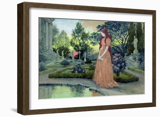 Young Girl in a Garden-Eugene Grasset-Framed Giclee Print