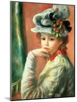 Young Girl in a White Hat-Pierre-Auguste Renoir-Mounted Giclee Print