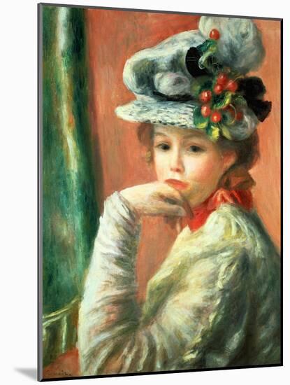 Young Girl in a White Hat-Pierre-Auguste Renoir-Mounted Giclee Print