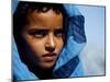 Young Girl in Characteristic Saharan Blue Headscarf Looking into Distance, Sahara, Southern Morocco-Mark Hannaford-Mounted Photographic Print