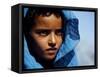 Young Girl in Characteristic Saharan Blue Headscarf Looking into Distance, Sahara, Southern Morocco-Mark Hannaford-Framed Stretched Canvas