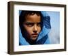 Young Girl in Characteristic Saharan Blue Headscarf Looking into Distance, Sahara, Southern Morocco-Mark Hannaford-Framed Photographic Print
