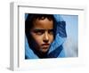 Young Girl in Characteristic Saharan Blue Headscarf Looking into Distance, Sahara, Southern Morocco-Mark Hannaford-Framed Photographic Print