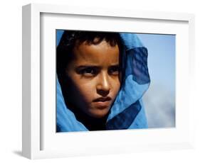 Young Girl in Characteristic Saharan Blue Headscarf Looking into Distance, Sahara, Southern Morocco-Mark Hannaford-Framed Photographic Print