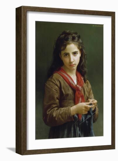 Young Girl Knitting, 1874-William Adolphe Bouguereau-Framed Giclee Print