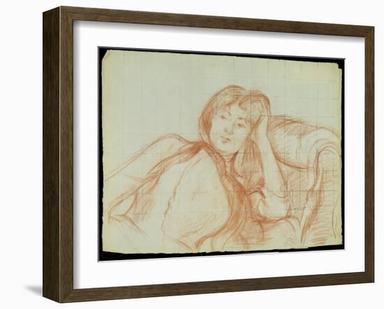 Young Girl Leaning on Her Elbow, 1887 (Red Chalk on Paper)-Berthe Morisot-Framed Giclee Print