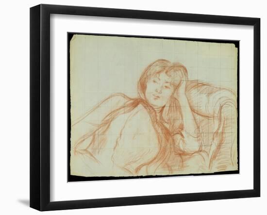 Young Girl Leaning on Her Elbow, 1887 (Red Chalk on Paper)-Berthe Morisot-Framed Giclee Print