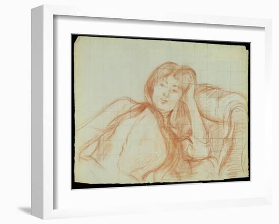 Young Girl Leaning on Her Elbow, 1887 (Red Chalk on Paper)-Berthe Morisot-Framed Giclee Print