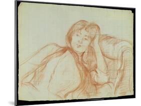 Young Girl Leaning on Her Elbow, 1887 (Red Chalk on Paper)-Berthe Morisot-Mounted Giclee Print