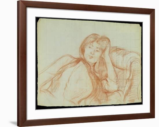 Young Girl Leaning on Her Elbow, 1887 (Red Chalk on Paper)-Berthe Morisot-Framed Giclee Print