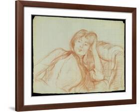 Young Girl Leaning on Her Elbow, 1887 (Red Chalk on Paper)-Berthe Morisot-Framed Giclee Print