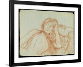 Young Girl Leaning on Her Elbow, 1887 (Red Chalk on Paper)-Berthe Morisot-Framed Giclee Print