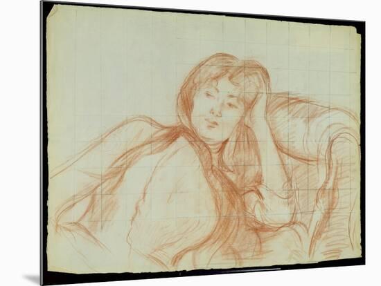 Young Girl Leaning on Her Elbow, 1887 (Red Chalk on Paper)-Berthe Morisot-Mounted Giclee Print