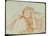 Young Girl Leaning on Her Elbow, 1887 (Red Chalk on Paper)-Berthe Morisot-Mounted Giclee Print