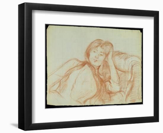 Young Girl Leaning on Her Elbow, 1887 (Red Chalk on Paper)-Berthe Morisot-Framed Premium Giclee Print