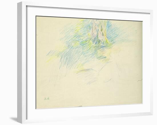 Young Girl Lying Down under a Tree, 1891 (Coloured Pencil on Paper)-Berthe Morisot-Framed Giclee Print