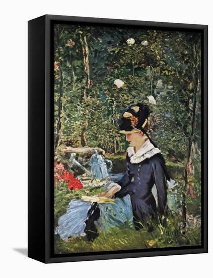 Young Girl on the Threshold of the Garden at Bellevue, 1880-Edouard Manet-Framed Stretched Canvas