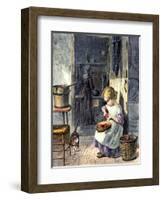 Young Girl Peeling Apples for Her Mother-null-Framed Giclee Print