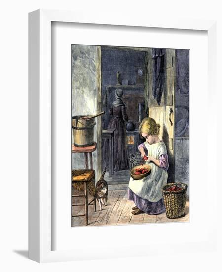 Young Girl Peeling Apples for Her Mother-null-Framed Giclee Print