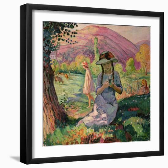 Young Girl Picking Flowers, 1910-Henri Lebasque-Framed Premium Giclee Print