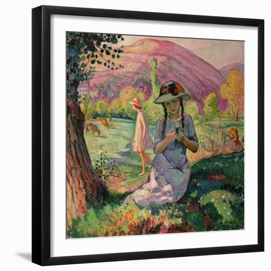 Young Girl Picking Flowers, 1910-Henri Lebasque-Framed Giclee Print