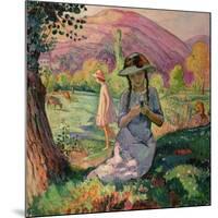 Young Girl Picking Flowers, 1910-Henri Lebasque-Mounted Giclee Print