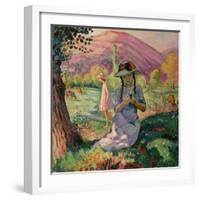 Young Girl Picking Flowers, 1910-Henri Lebasque-Framed Giclee Print