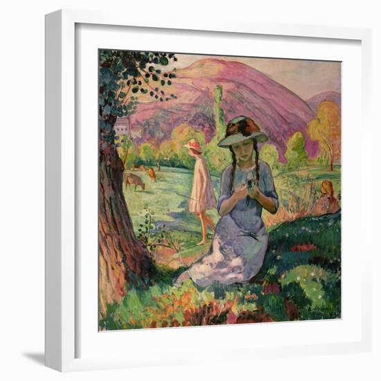 Young Girl Picking Flowers, 1910-Henri Lebasque-Framed Giclee Print